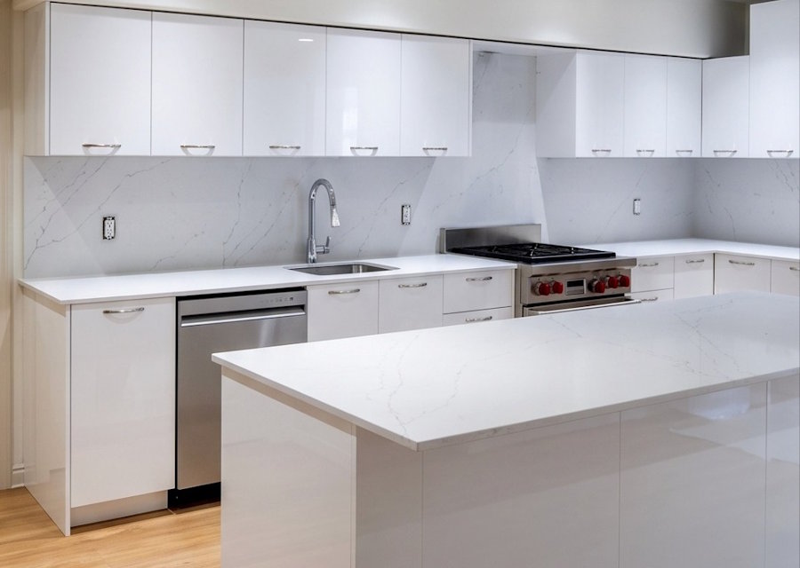 The same kitchen after new doors were fitted: Matt to High Glossy, Surrey